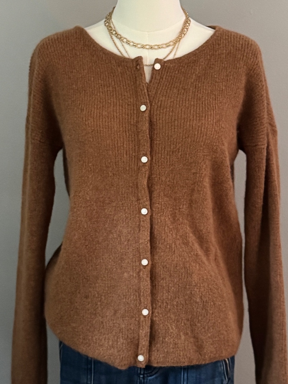 Sézane La Maille Brown Fuzzy Button Front Cardigan Sweater S